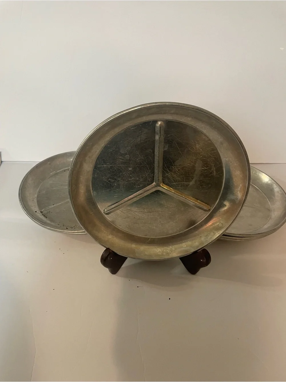 6 Vintage Aluminum 3 Compartment Mess Plates Divided Trays Military Camping